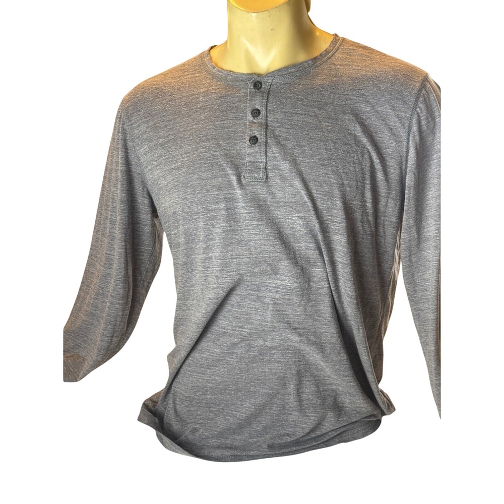 Public Opinion Mens Henley Shirt Gray Long Sleeve Tri-Blend Casual Large